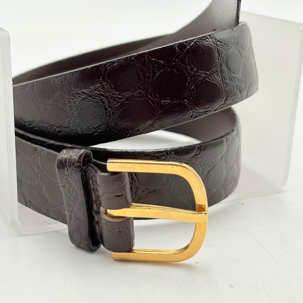 Buxton Mens Alligator Grain Brown Leather Belt Gold Buckle Made in USA 40 3356